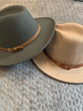 Altar'd State Felt Fedora Hats in Olive Green and Beige women’s Lot of 2